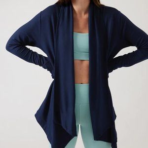 ATHLETA NAVY POCKETS NIRVANA PRANAYAMA RESTORE WRAP CARDIGAN